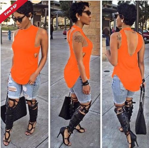 Sleeveless Backless Plus Size Forked Tail T-shirt