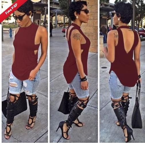 Sleeveless Backless Plus Size Forked Tail T-shirt