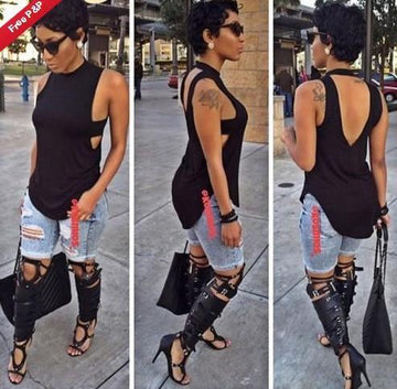 Sleeveless Backless Plus Size Forked Tail T-shirt