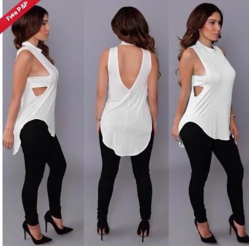 Sleeveless Backless Plus Size Forked Tail T-shirt