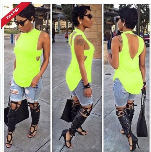 Sleeveless Backless Plus Size Forked Tail T-shirt