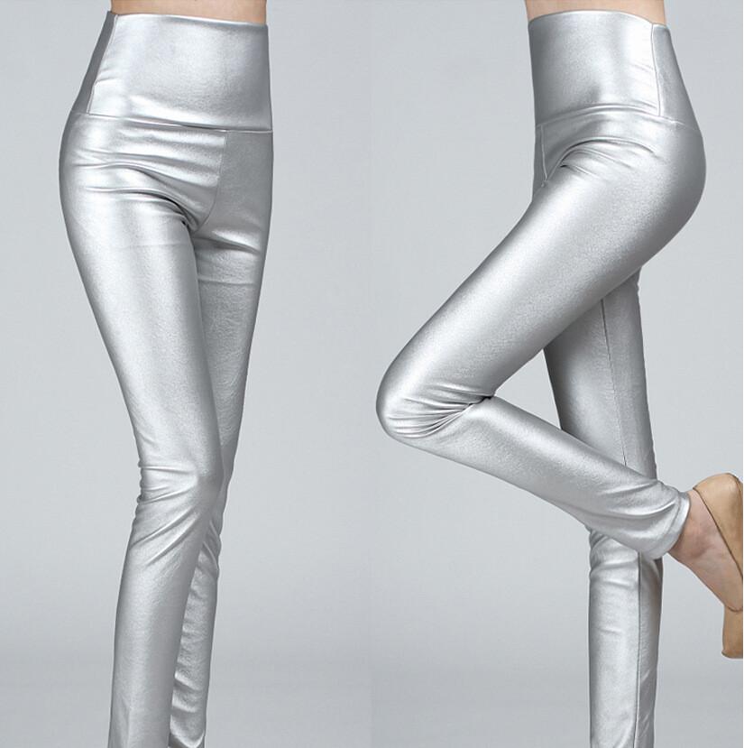Thick High Waist Pu Skinny Pencil Slim Leggings