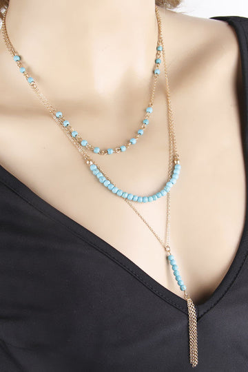 Typhus Beads Multiple Tassel Lady's Necklace