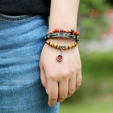 SIMPLE FASHION BEADED LEATHER BRACELET