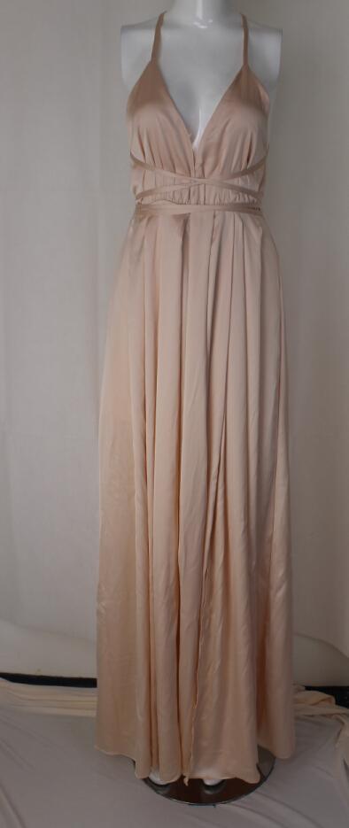 Spaghetti V-neck Backless Solid Color Long Dress