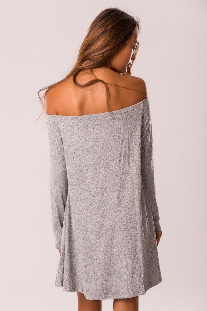 Pure Color Off Shoulder Long Sleeve Short Dress