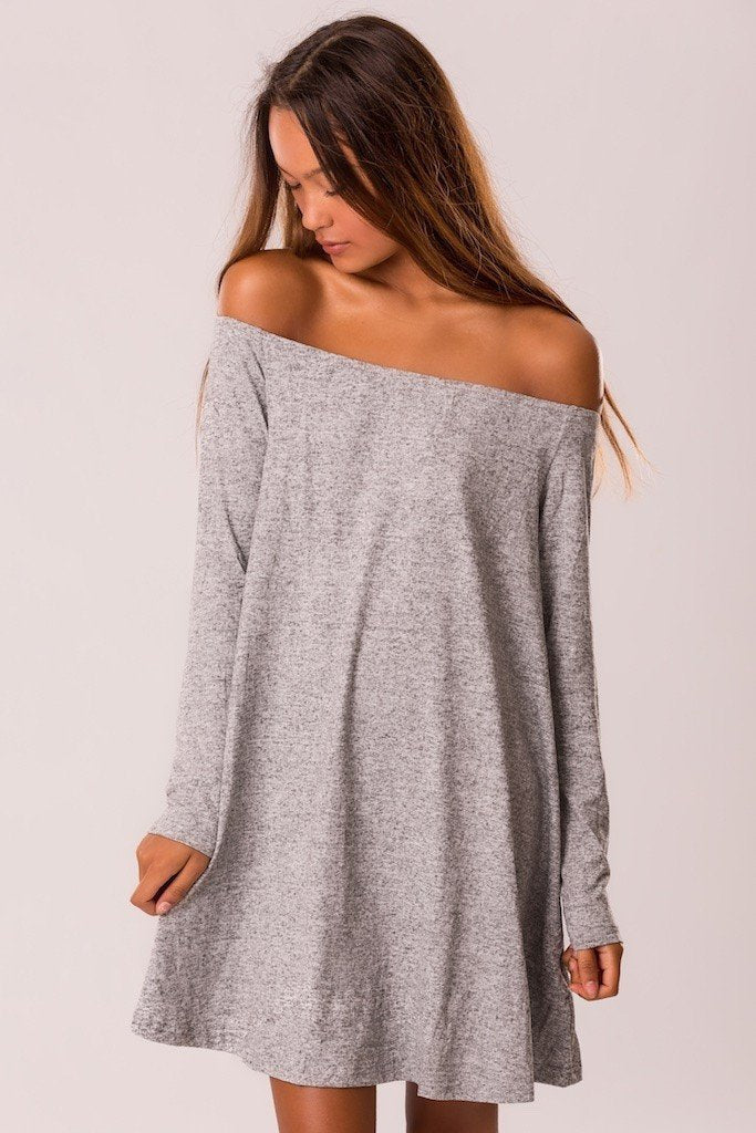 Pure Color Off Shoulder Long Sleeve Short Dress
