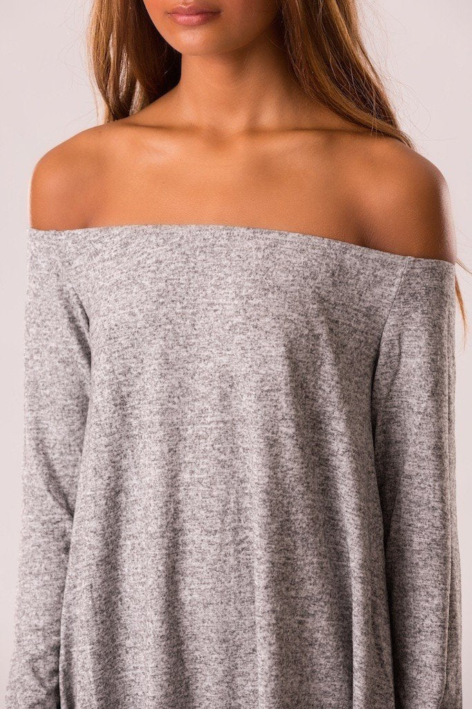 Pure Color Off Shoulder Long Sleeve Short Dress