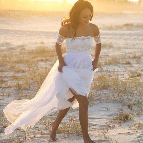 Off-shoulder Lace Pleated Bowknot Floor Grown Long Dress