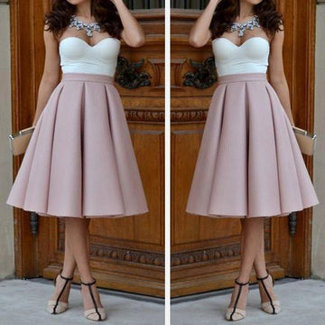 Sexy Strapless Slim Sleeveless Pure Color High Waist Pleated A-line Dress