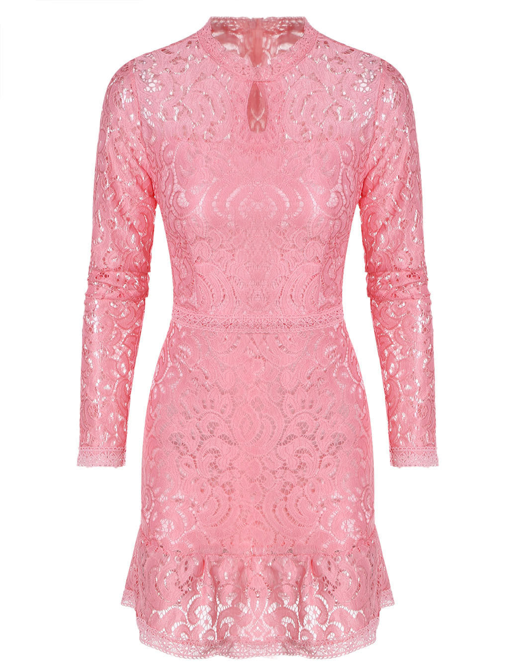 Lace Hollow Out Long Sleeves Mini Party Dress