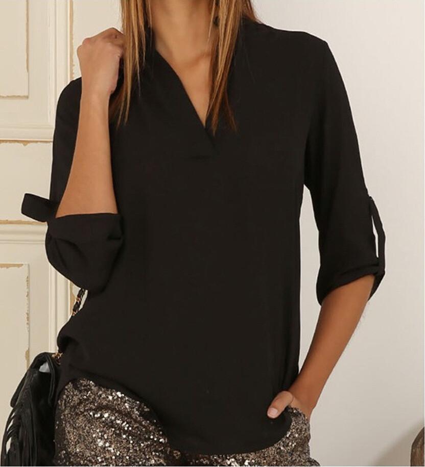 V-neck Chiffon Wrinkle Loose Plus Size Blouse