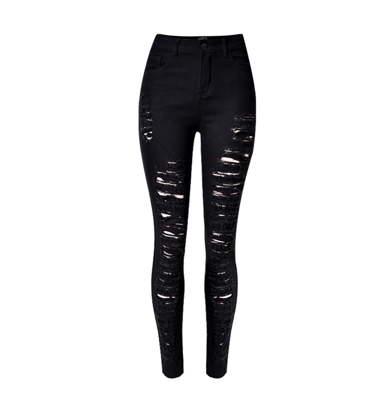 Slim Elastic Ripped High Waist Straight Jeans