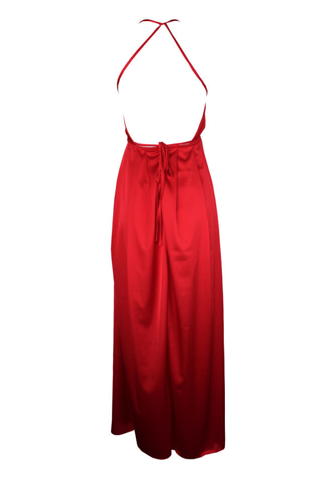 Spaghetti V-neck Backless Solid Color Long Dress