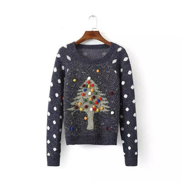 Pullover Christmas Tree Print Scoop Long Sleeve Sweater