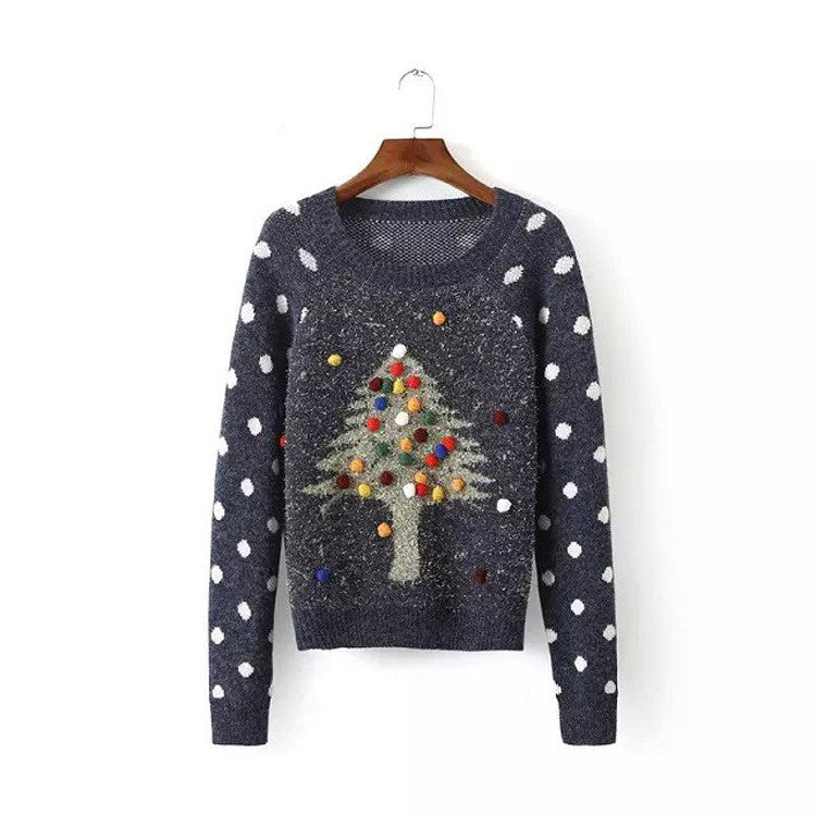 Pullover Christmas Tree Print Scoop Long Sleeve Sweater