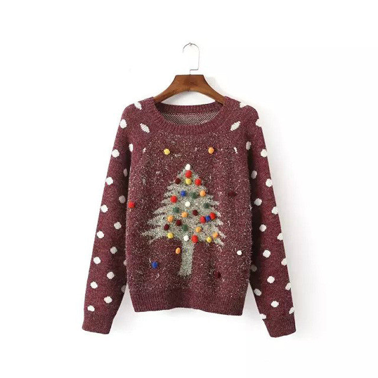 Pullover Christmas Tree Print Scoop Long Sleeve Sweater