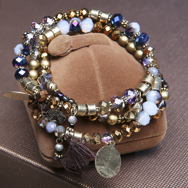 MULTILAYER TASSEL PENDANT GLASS BEAD BRACELET