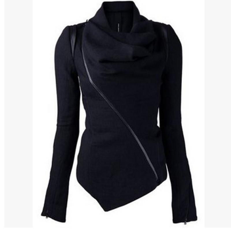 Oblique Zipper Shawl Collar Solid Short Slim Coat
