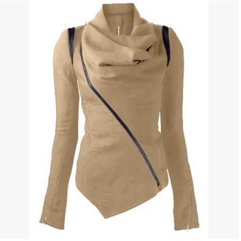Oblique Zipper Shawl Collar Solid Short Slim Coat