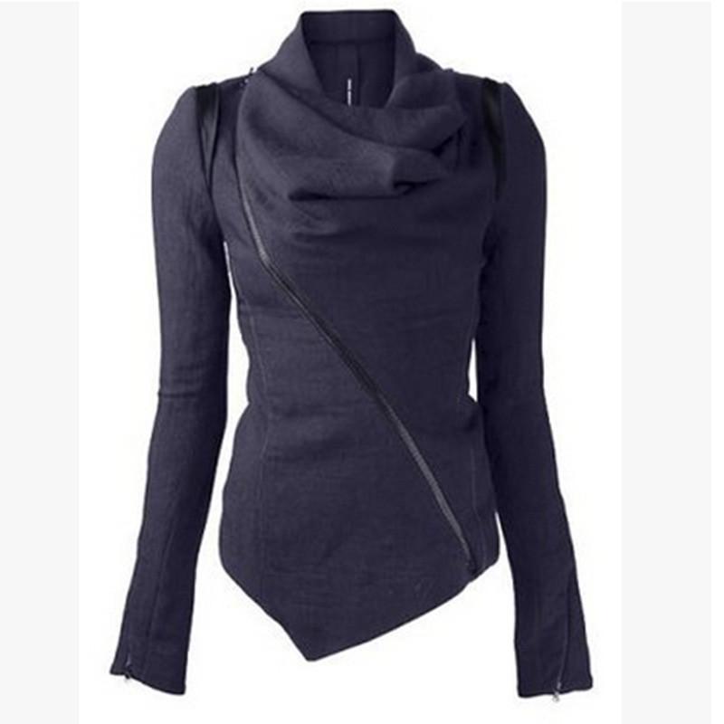 Oblique Zipper Shawl Collar Solid Short Slim Coat