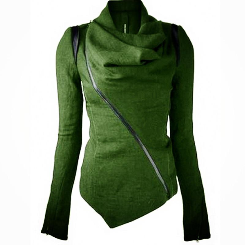 Oblique Zipper Shawl Collar Solid Short Slim Coat