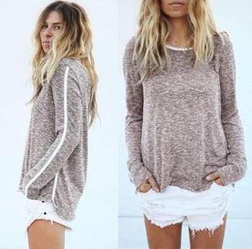 Scoop Long Sleeves Casual Striped Loose T-shirt