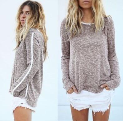 Scoop Long Sleeves Casual Striped Loose T-shirt