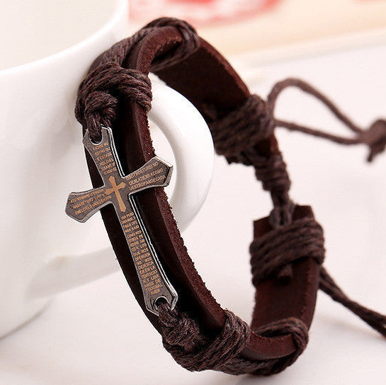 SCRIPTURE CROSS LEATHER BRACELET