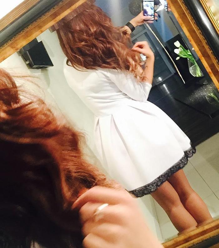 Floral V-neck 3/4 Sleeve Lace Splicing Skater Short Pleated Dress