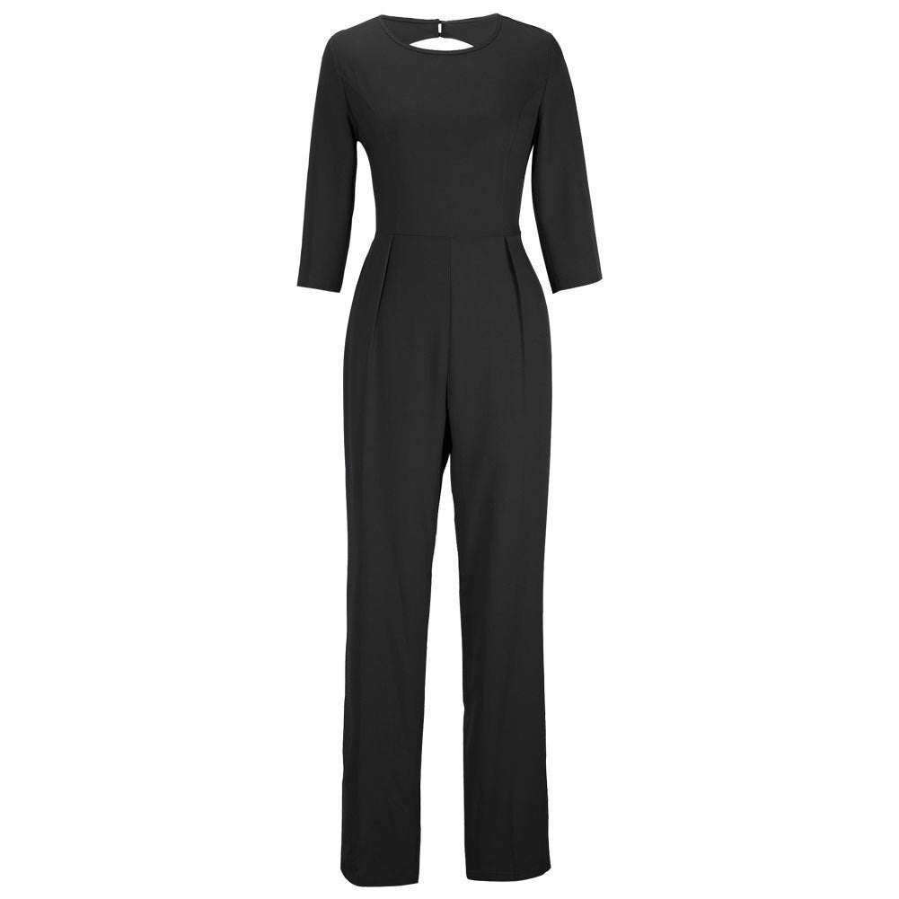 Pure 3/4 Sleeves Scoop Brief Slim Backless Long Jumpsuits