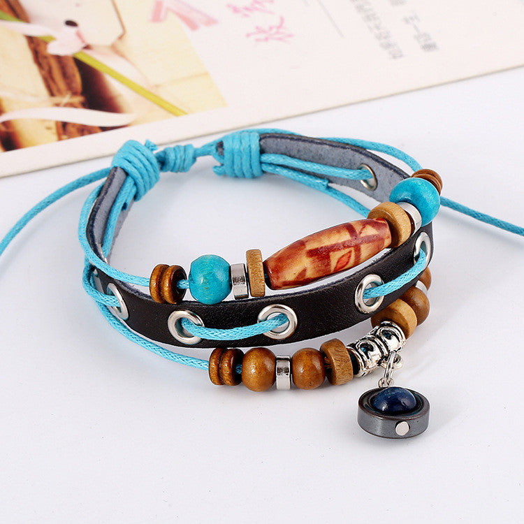 SIMPLE FASHION BEADED LEATHER BRACELET