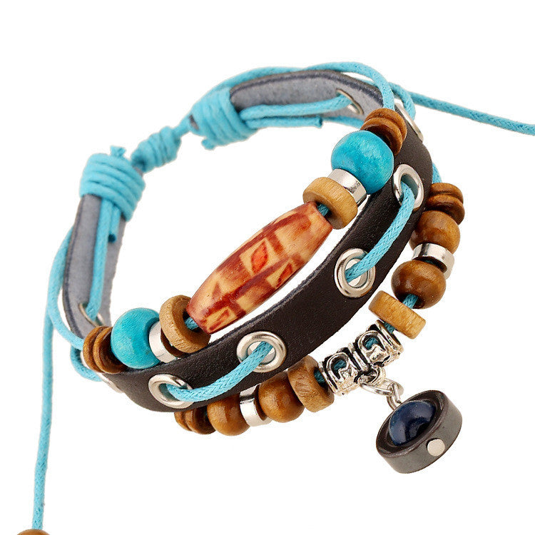 SIMPLE FASHION BEADED LEATHER BRACELET