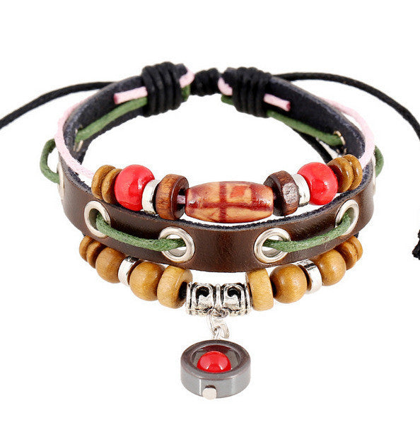 SIMPLE FASHION BEADED LEATHER BRACELET