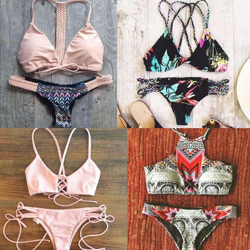 Flower Print Cross Wrap Strappy Bikini Set Swimwear - Meet Yours Fashion - 1