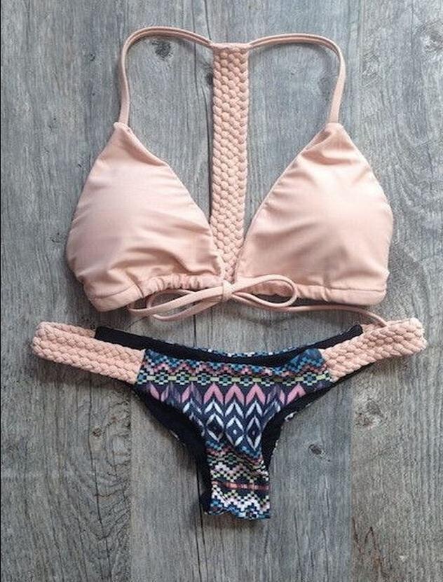 Flower Print Cross Wrap Strappy Bikini Set Swimwear - Meet Yours Fashion - 2