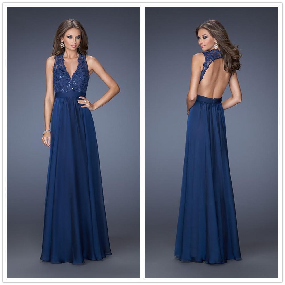 Lace Pure Color Sleeveless Backless V-neck Long Dress