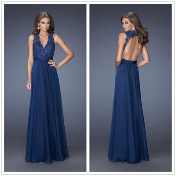 Lace Pure Color Sleeveless Backless V-neck Long Dress