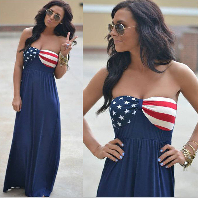 Strapless American Flag Print Long Dress - Meet Yours Fashion - 2