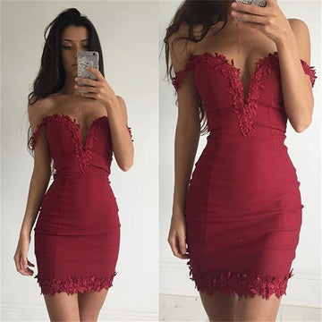 Flower Hollow Pure Color Backless Off Shoulder Short Dress