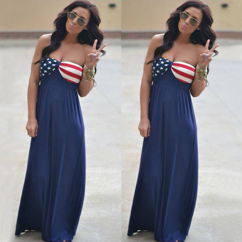 Strapless American Flag Print Long Dress - Meet Yours Fashion - 4