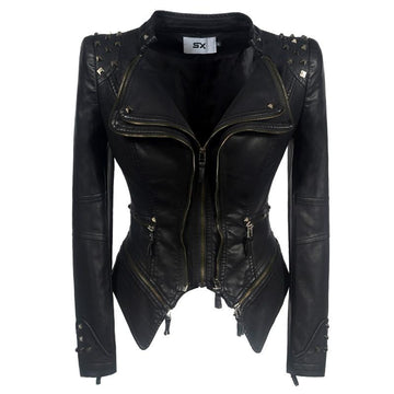 Punk-Shoulder Pad Moto Jacket