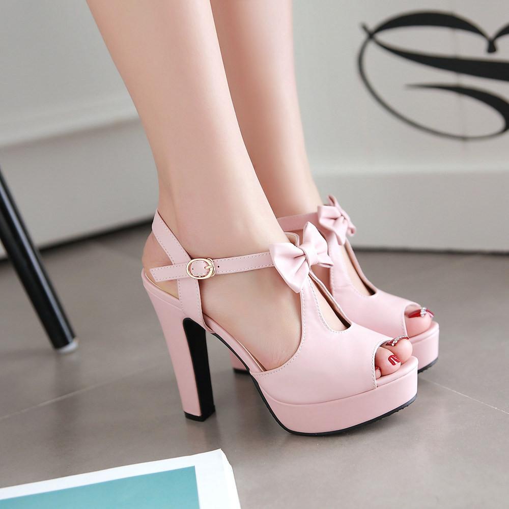 Cute Street Style Peep Toe Bow High Heel Sandals
