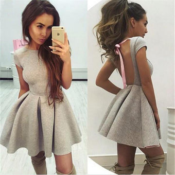 Scoop Solid High-waist Pleated Short Dress
