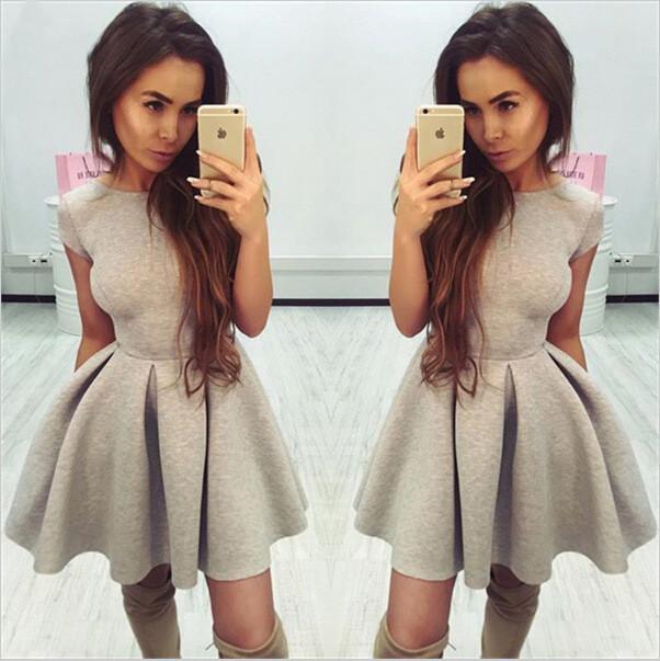 Scoop Solid High-waist Pleated Short Dress