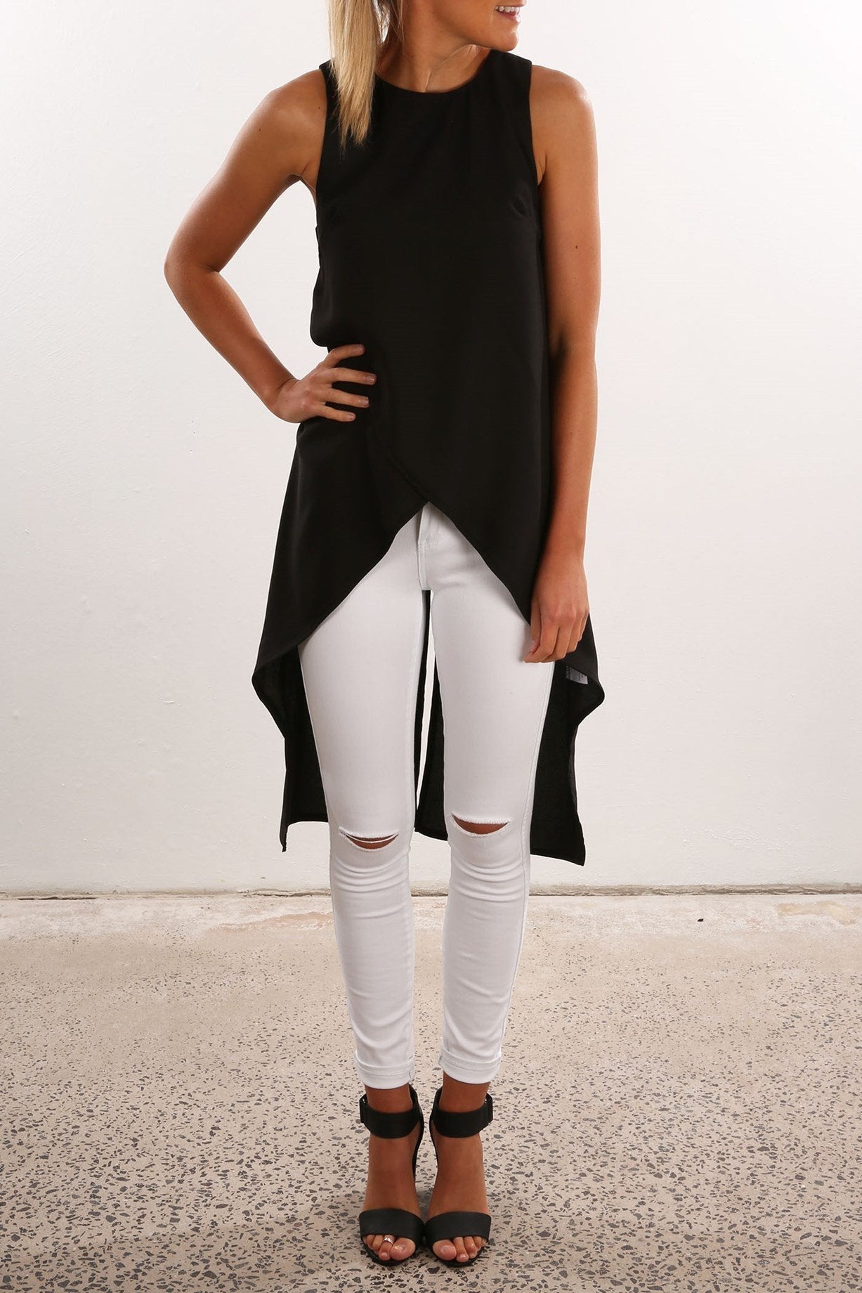 Irregular Strap Pure Color Chiffon Crossover Blouse