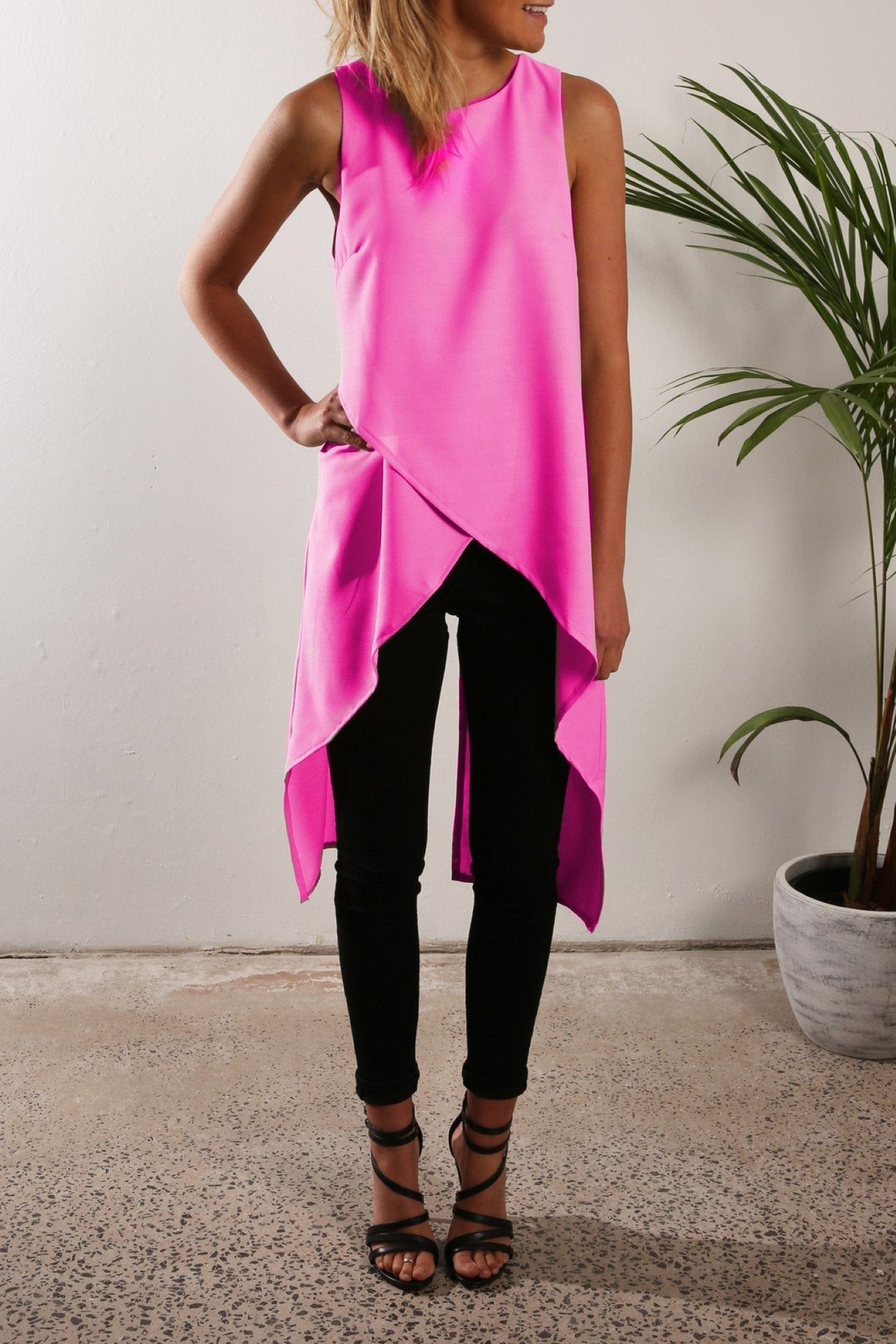 Irregular Strap Pure Color Chiffon Crossover Blouse