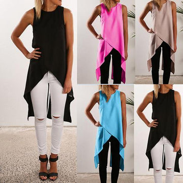 Irregular Strap Pure Color Chiffon Crossover Blouse
