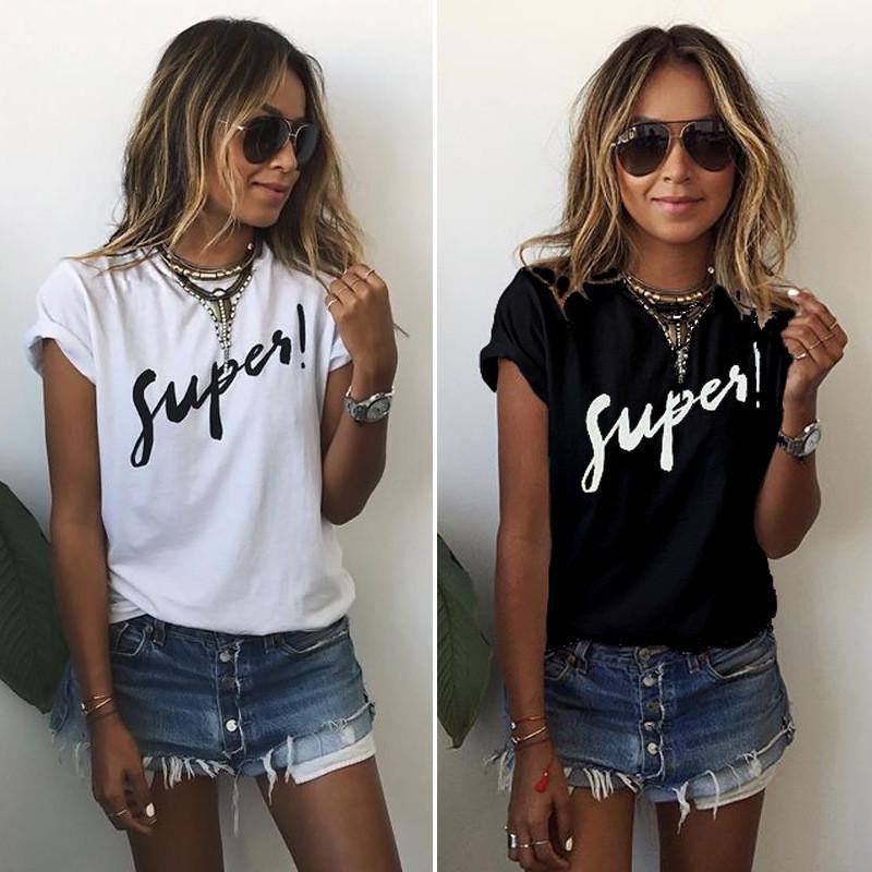 Short Sleeves Letter Print Scoop Casual T-shirt