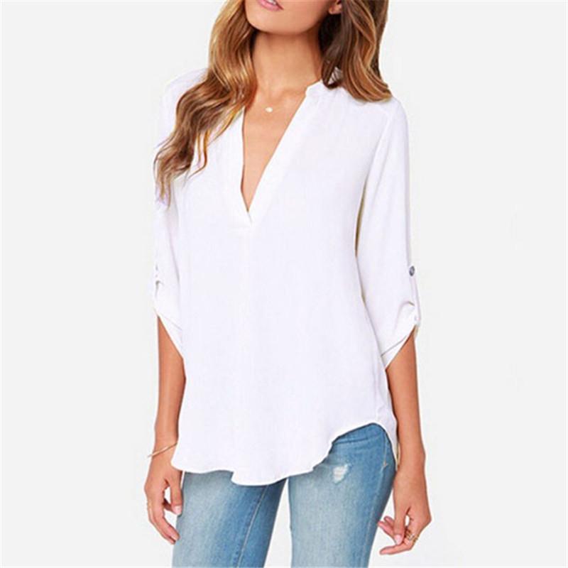V-neck Chiffon Wrinkle Loose Plus Size Blouse